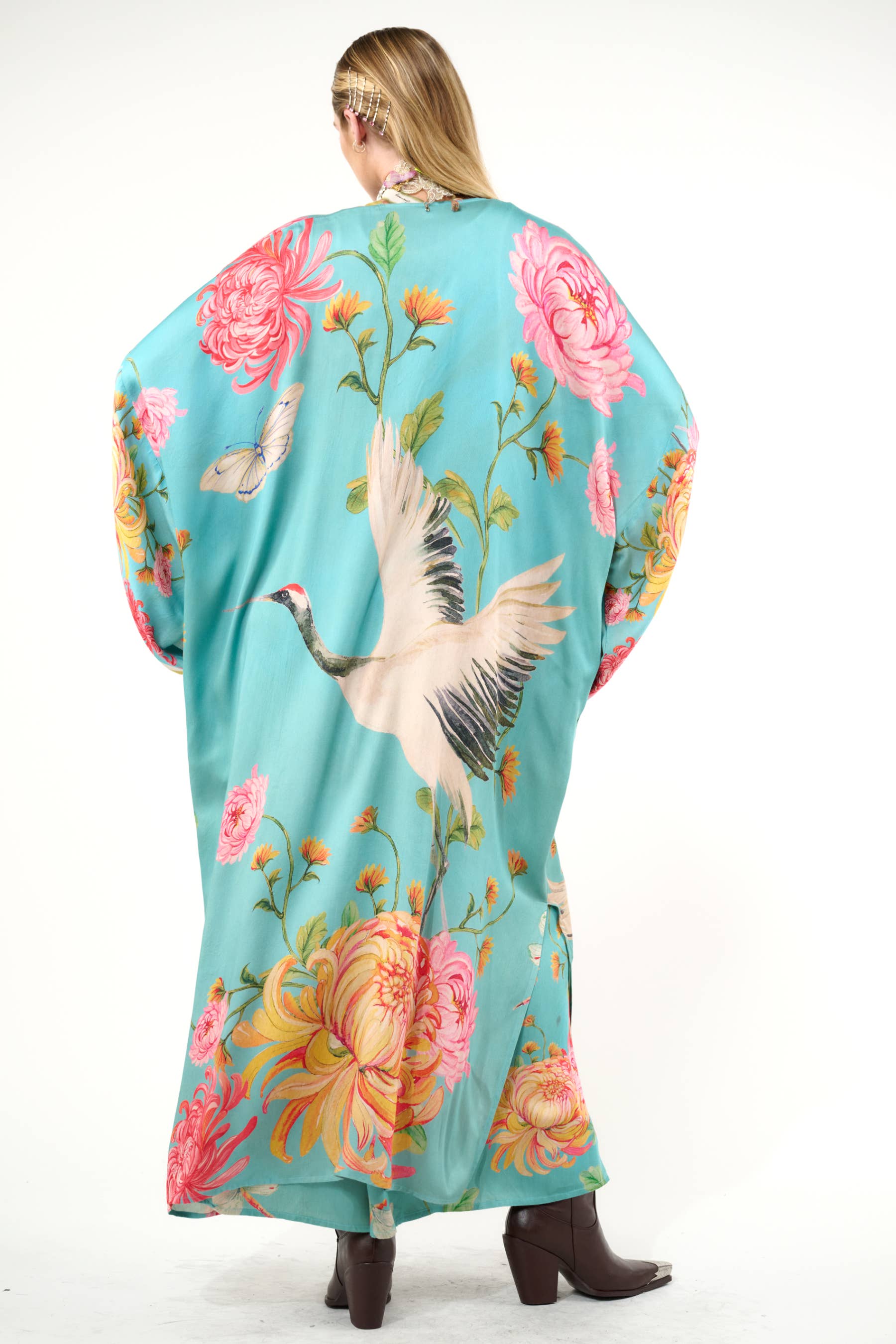 Vintage smaragd De Legende van de Kraanvogel Maxi Kimono / Topper voor groothandel op Faire6