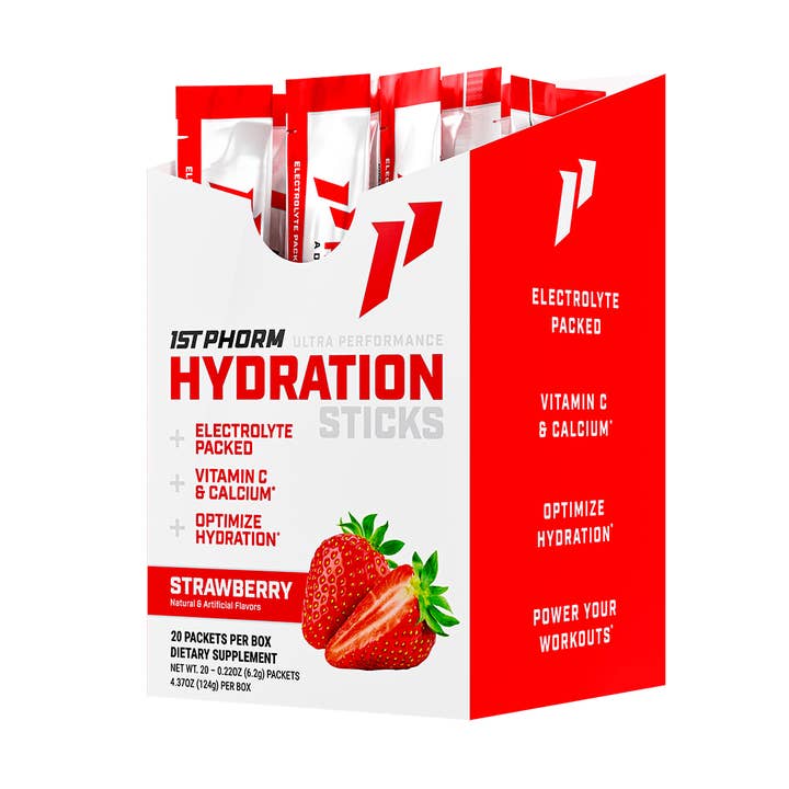 Hydration Sticks, Strawberry - 20 Sticks/Carton, 18 Cartons (360 Sticks) for wholesale by 1st Phorm