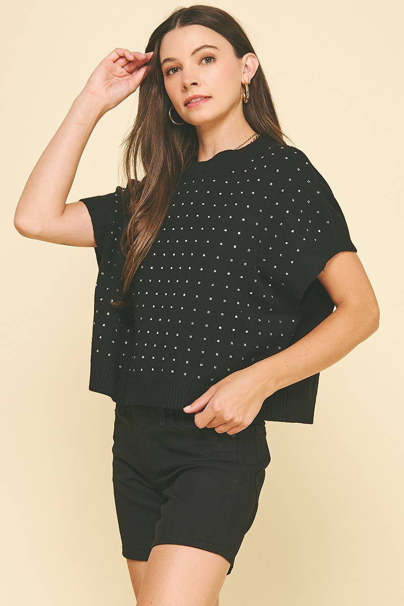 PINCH - Vente Pull en maille – femme - PULL BRODÉ EN PIERRES - 4739WB3