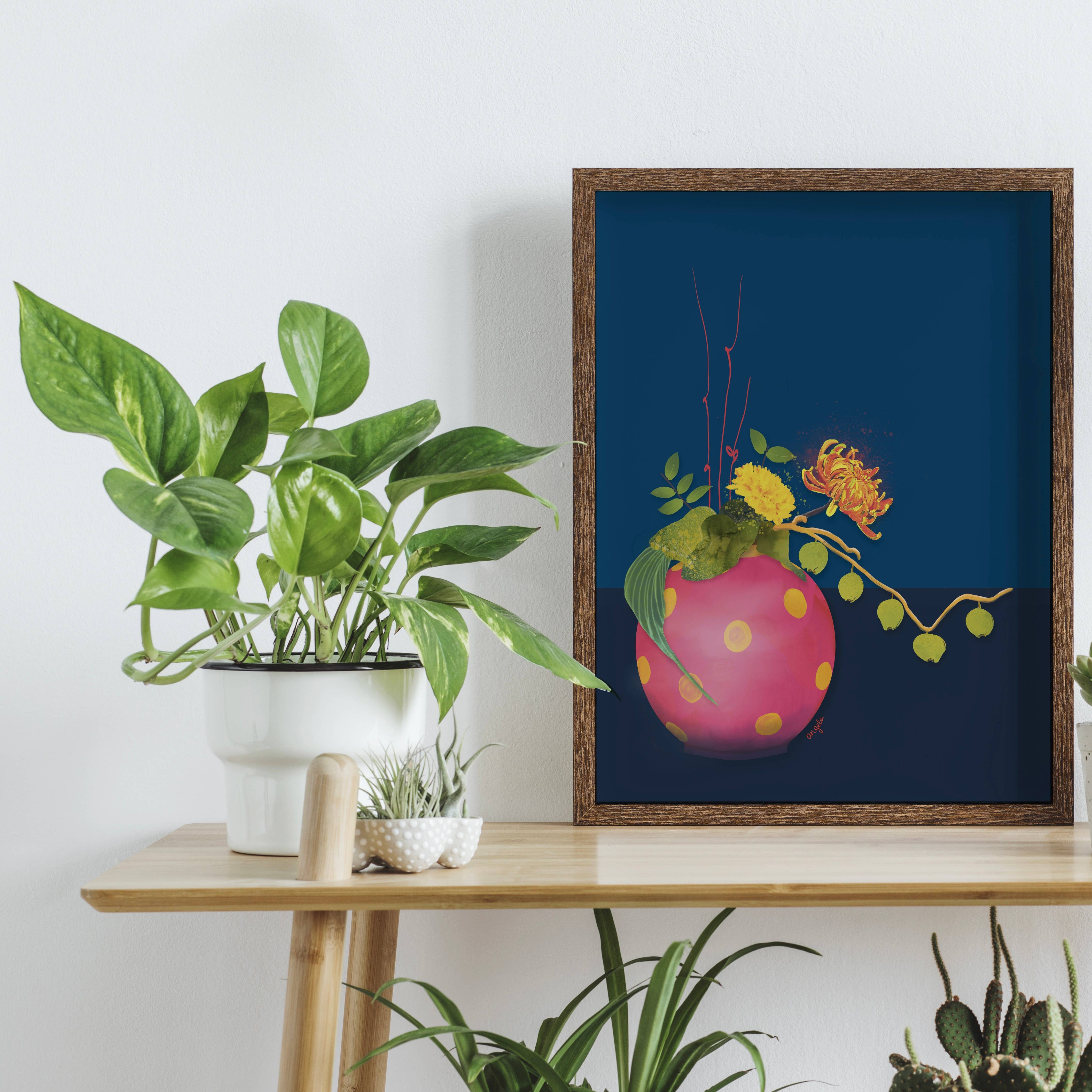 Studio Angelart - Wholesale Poster - Flowers on pink ball vase art print1