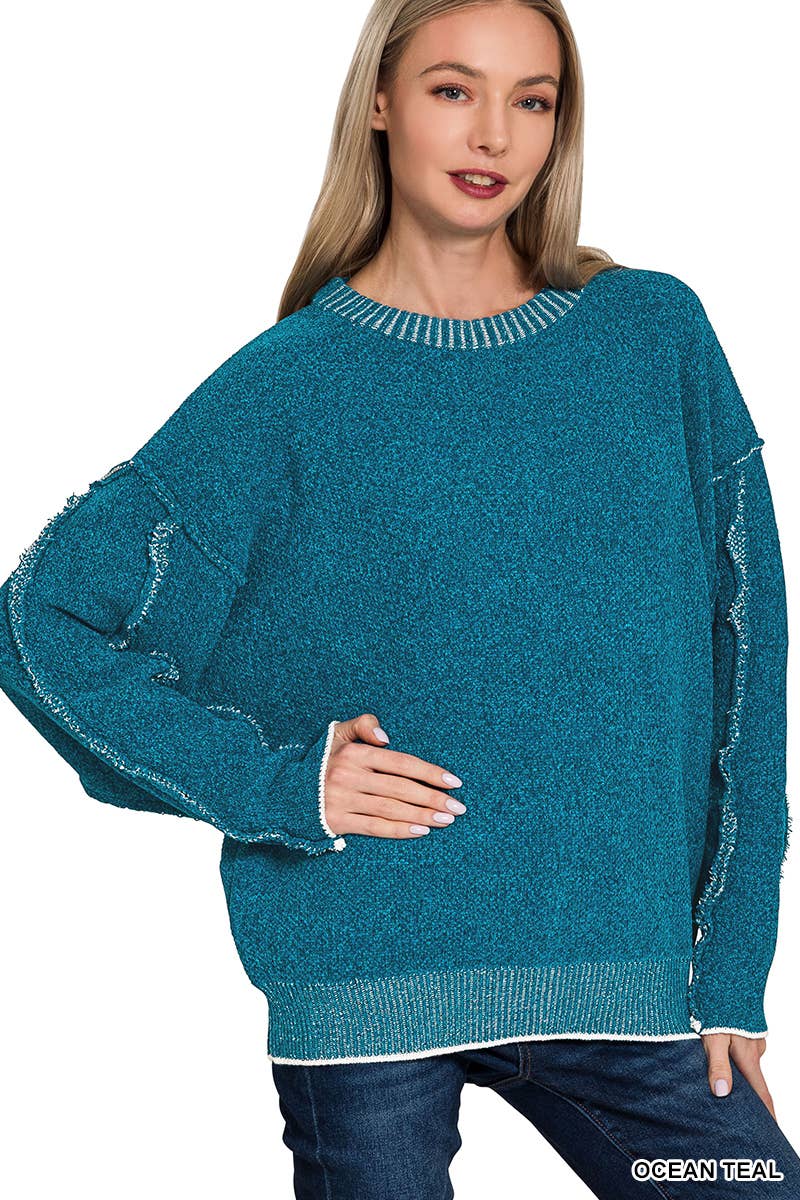 42POPS - Wholesale Knit Sweater - Women's - 1031 Exposed Seam Round Neck Sweater SI-283958