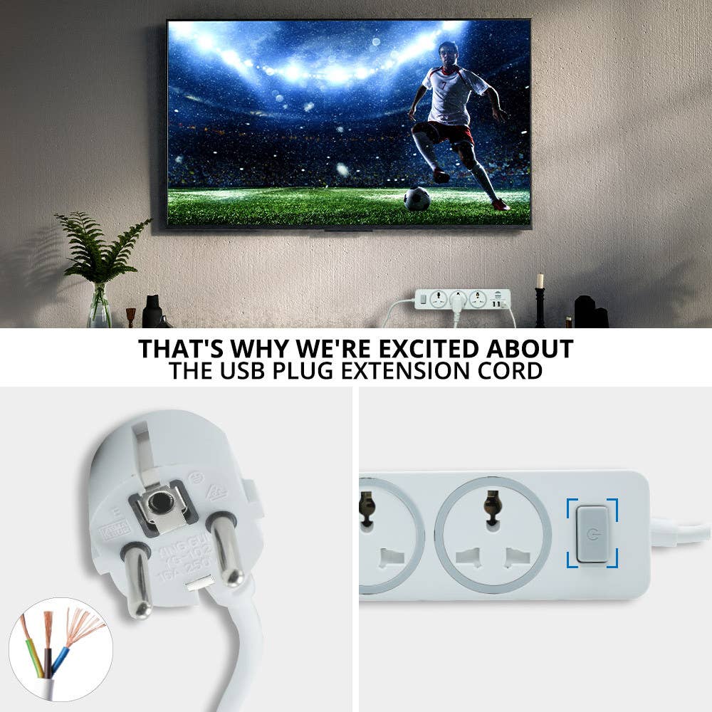 WBM LLC - Wholesale Power Adapter - WBM Smart USB Plug Extension Cord, 3 AC & 3 USB Sockets7