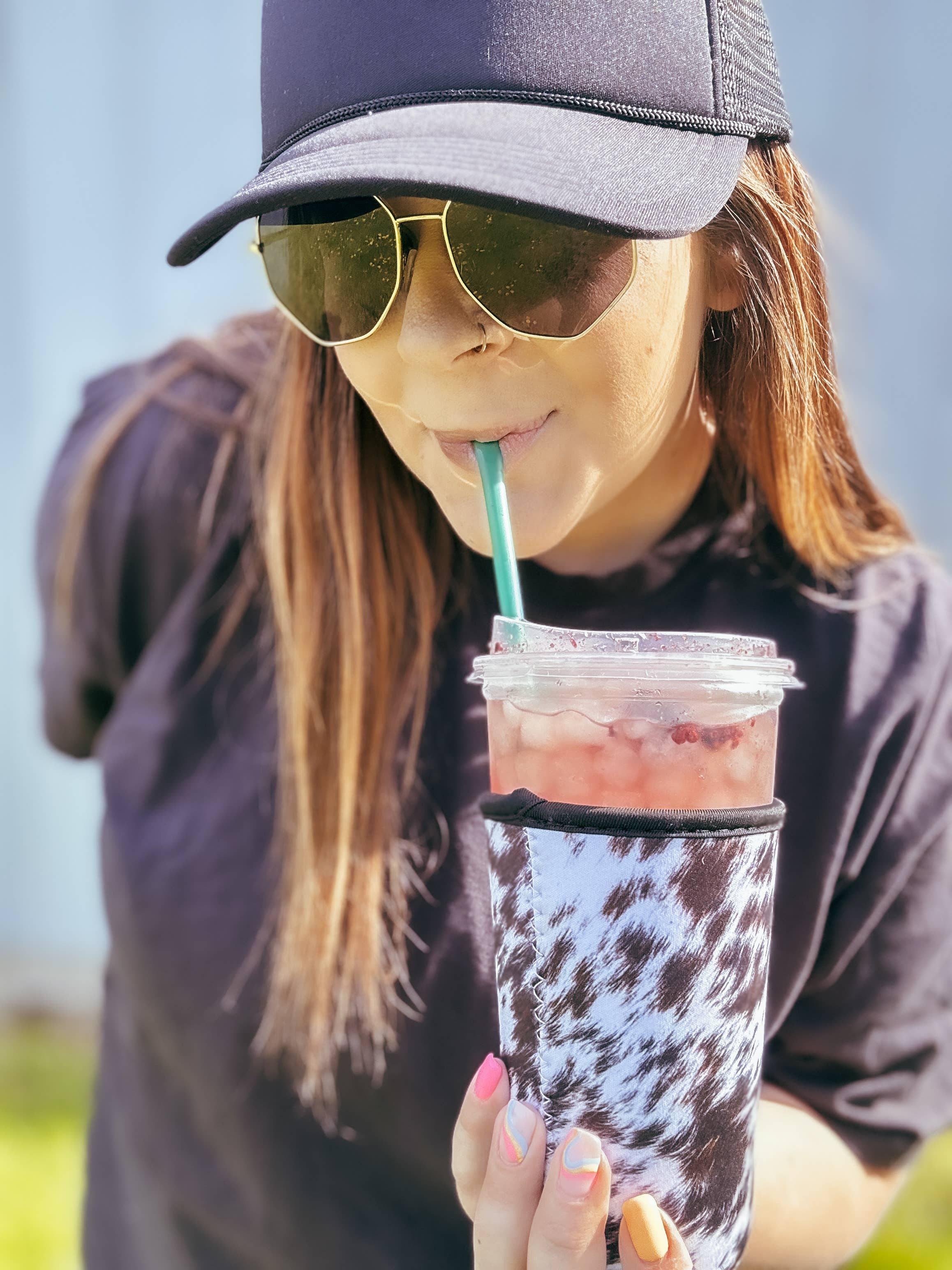 The Wild Buck Company - Wholesale Drink Huggers & Koozies - Cowhide Iced Coffee Coozie/ Drink Sleeve4