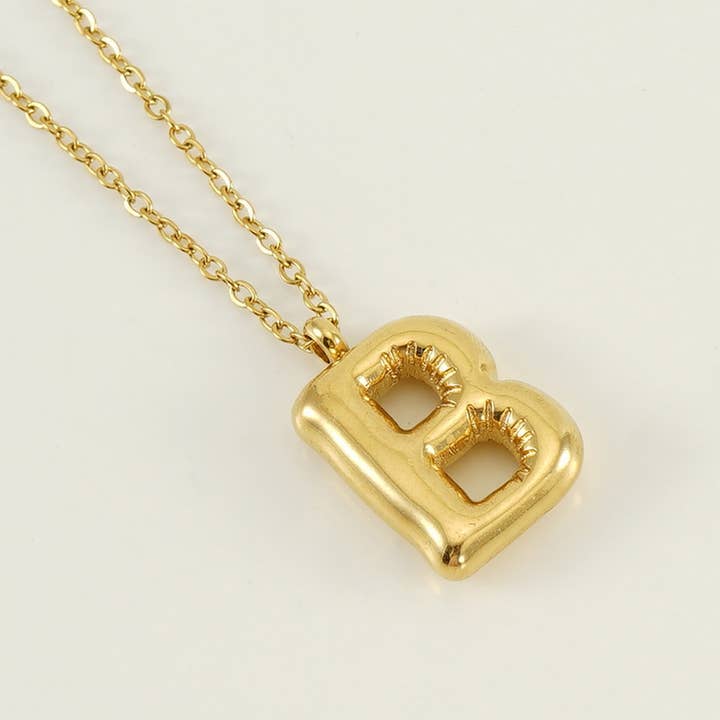 NINEXIS - Wholesale Pendant/Charm Necklace - CWAJE1933_Stainless Steel Glossy Bubble Letter Necklace Gold