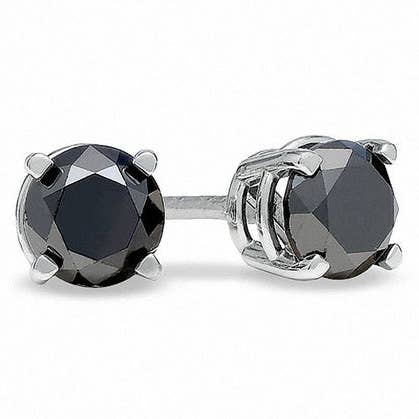 14k White Gold 1ct Black Manmade Diamond Round Stud Earrings for wholesale by Paris Jewelry