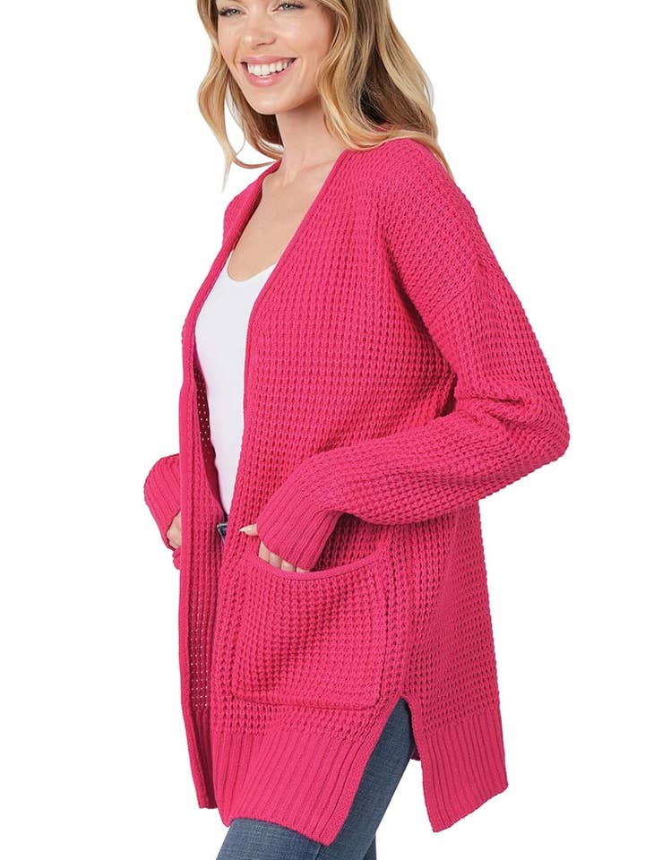 1217 Low Gauge Waffle Open Cardigan Sweater SI-24890 for wholesale by 42POPS