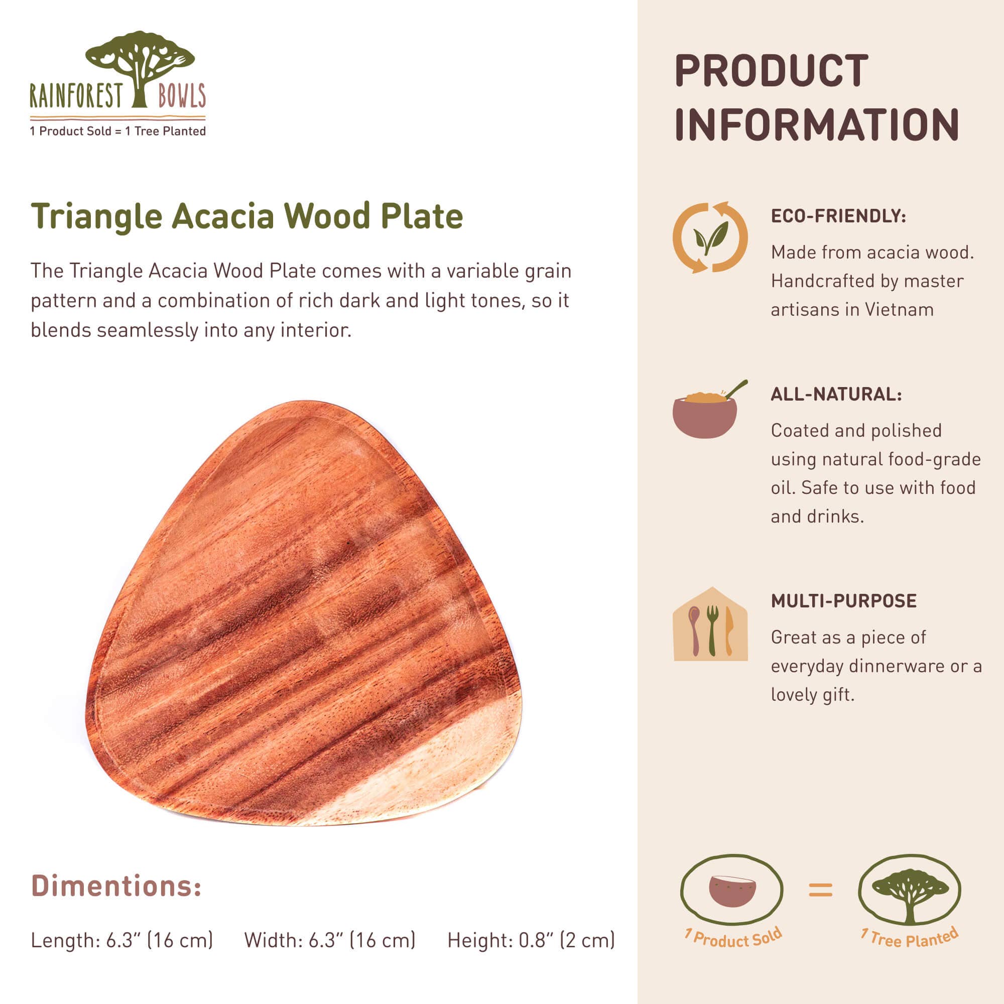 Rainforest Bowls – wholesale Dinner plate – Triangle Acacia Wood Plate7