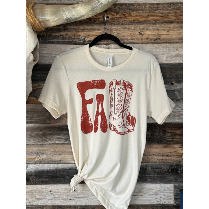 Fall Cowgirl Boots Graphic T-shirt Off White for wholesale by Snappy 6 Co
