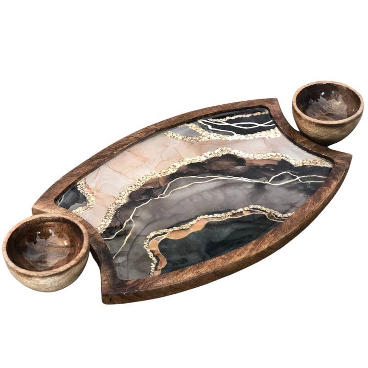 Hartsmede - Wholesale Platter - Crescent Chip & Dip Platter Set with 2 Dip Bowls4