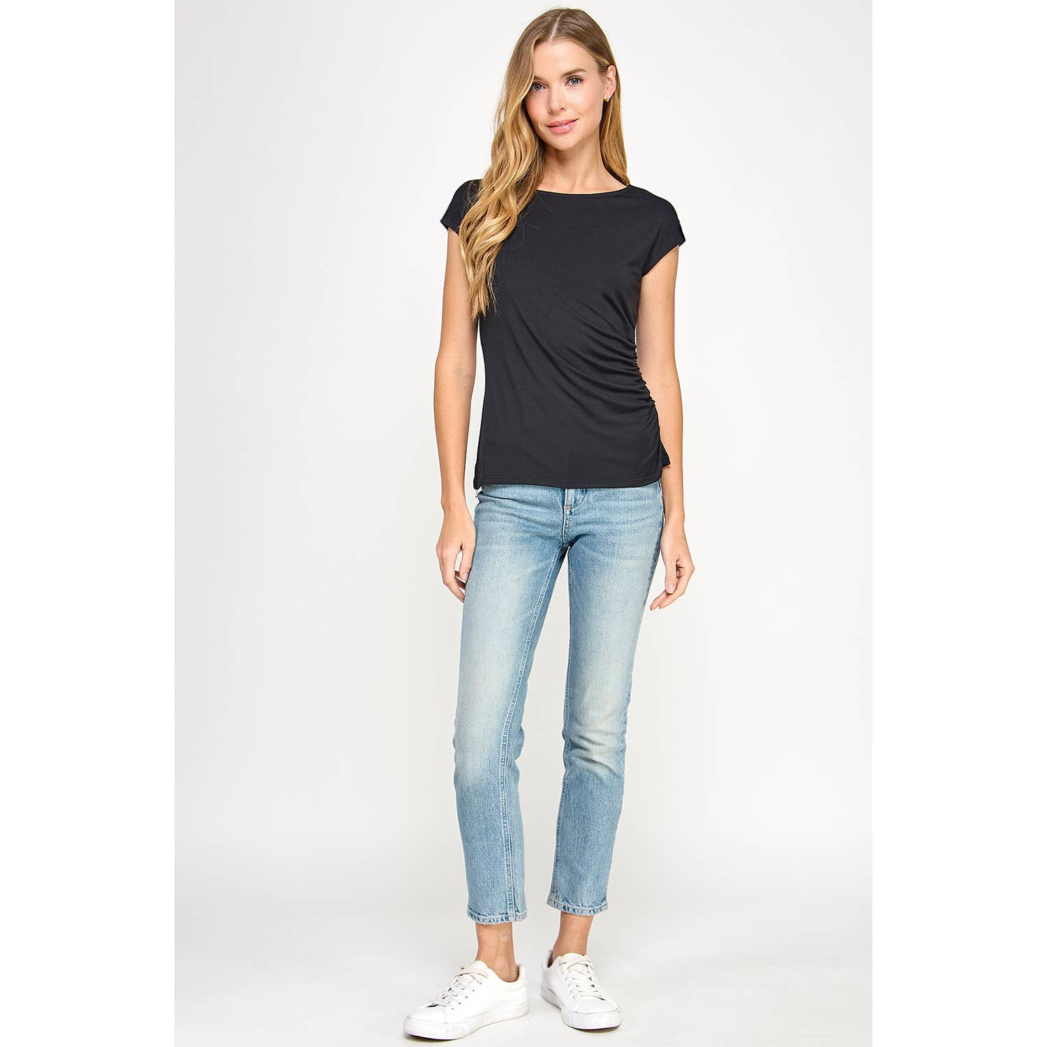 Heimious - Wholesale T-Shirt - Women's - One Side Ruched Cap Sleeve Top, T8431