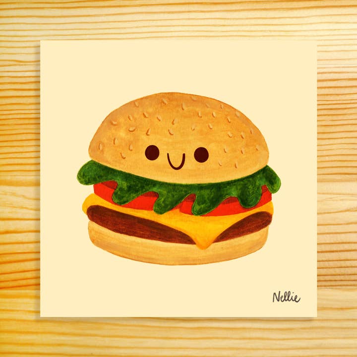 Cheeseburger 5x5in Art Print for wholesale by Nellie Le