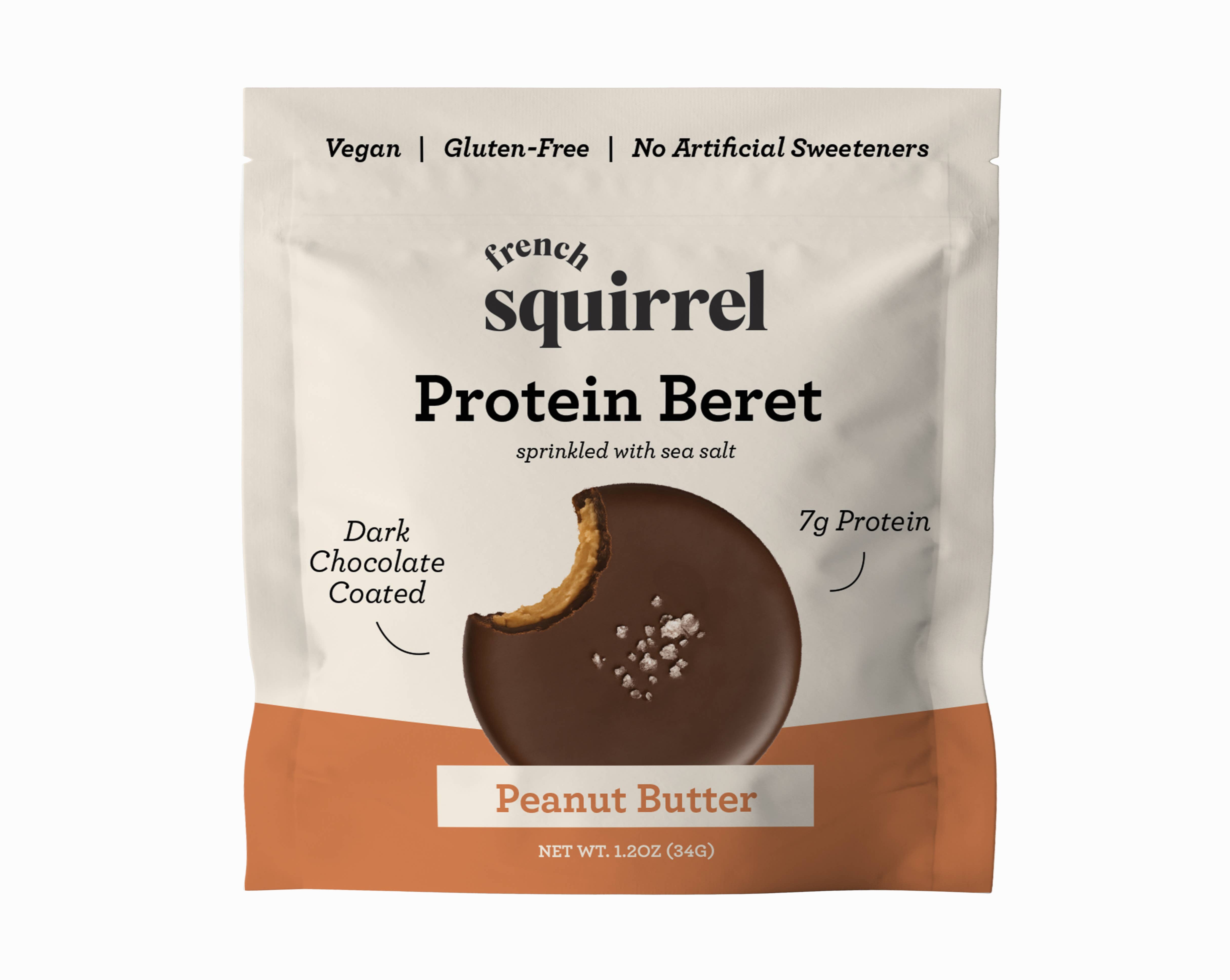 French Squirrel - Vente Barres de céréales - Bouchées Protéinées au Beurre de Cacahuète et Chocolat Berets (8 PACK)