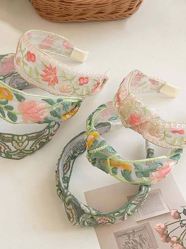 Embroidered Flowers Simple Wide Headbands DP25B875 for wholesale by Dipped Shop