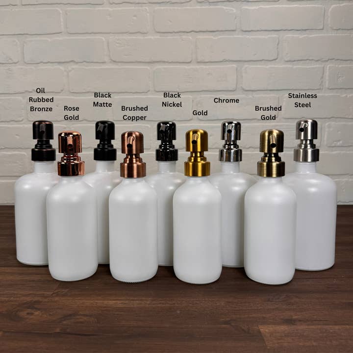 The Bottle Shoppe - Wholesale Soap dispenser - 8oz White Matte Glass Soap Dispenser bottle w/metal pumps. 3
