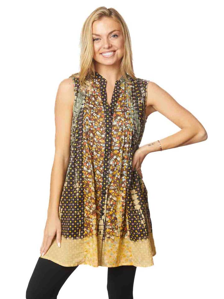 Tianello Cotton Sleeveless "Feeling" Blouse for wholesale by Tianello