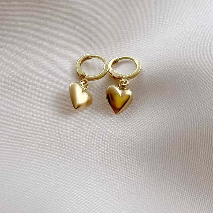 True by Kristy Jewelry - Wholesale Dangle Earrings - Hartley Valentine Heart Hoops Gold Filled Earrings