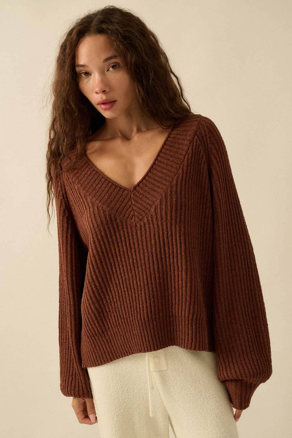 Promesa USA - Wholesale Knit Sweater - Women's - Ribbed Knit V-Neck Loose-Fit Raglan Sweater8