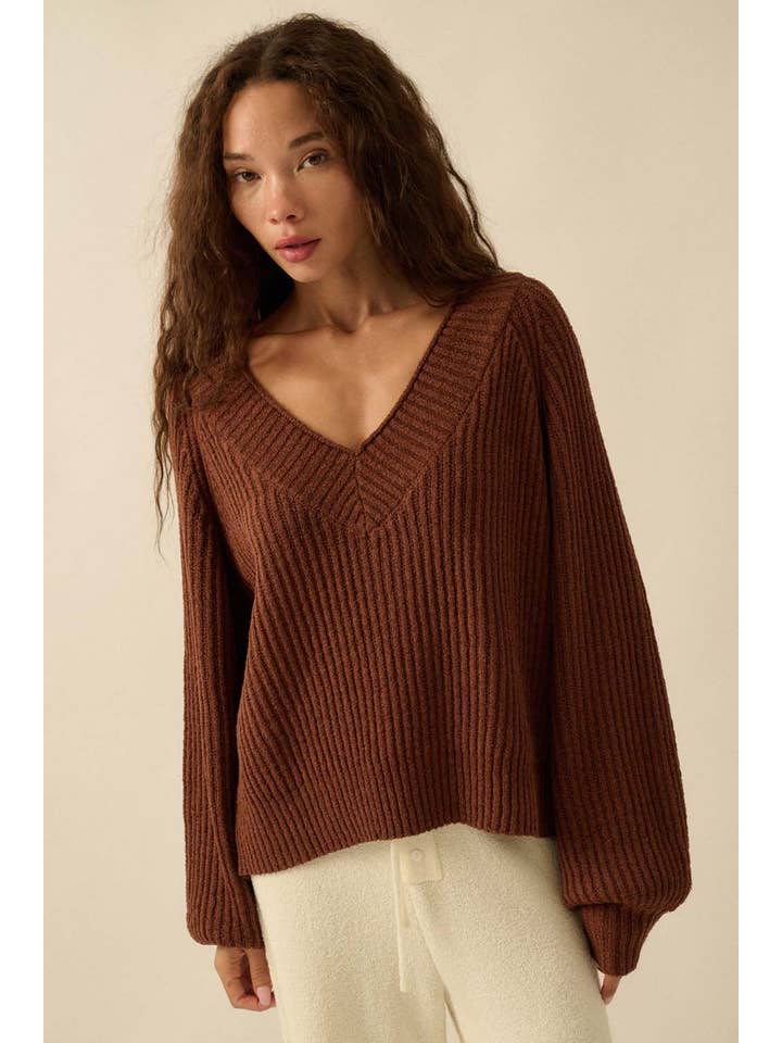 Promesa USA - Wholesale Knit Sweater - Women's - Ribbed Knit V-Neck Loose-Fit Raglan Sweater8