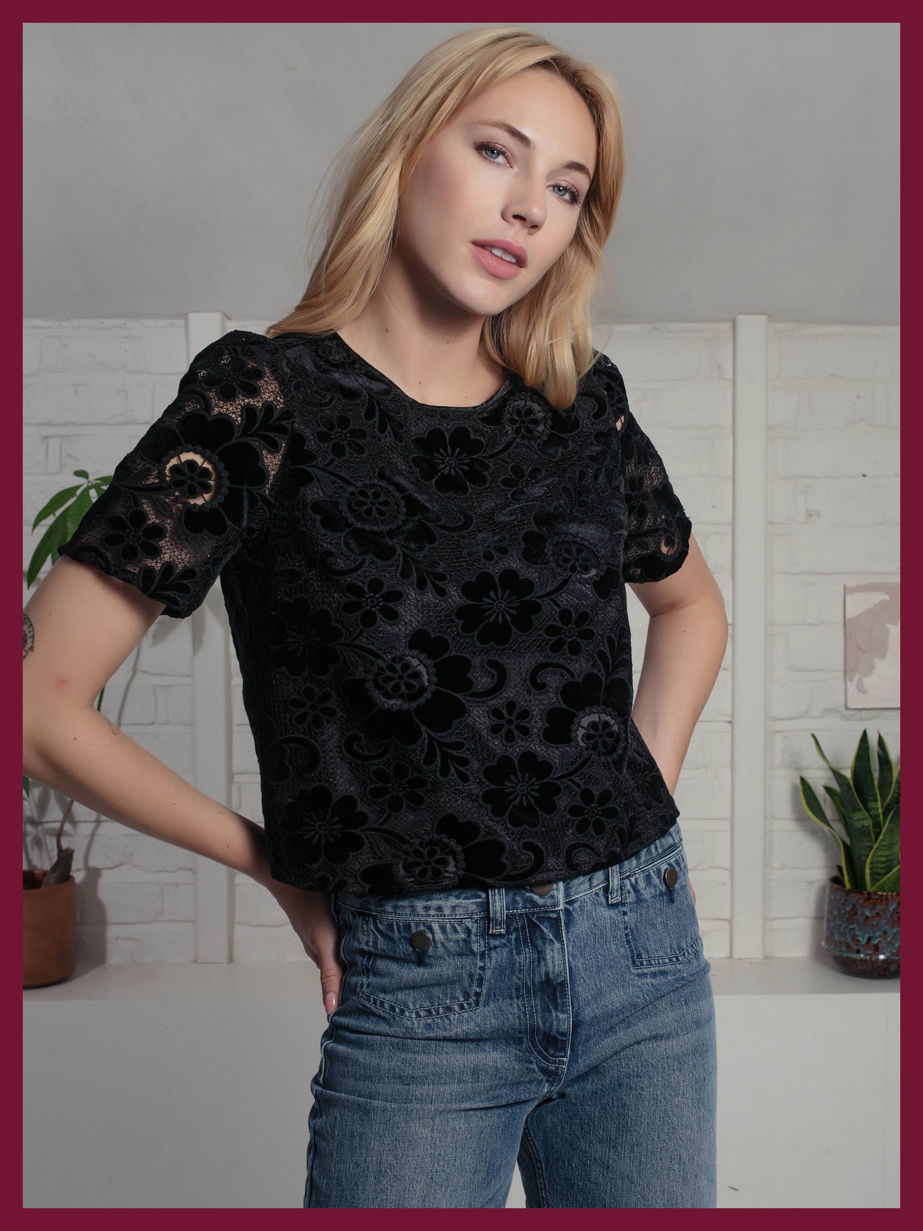 Black Corinne Lace Top for wholesale on Faire0