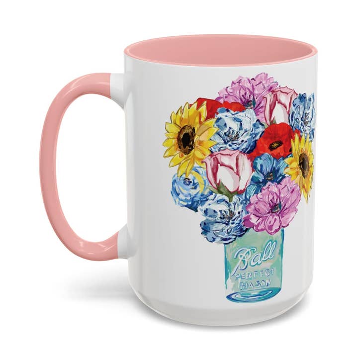 Spring Floral Mason Jar Two Tone Ceramic Mug - 11 oz & 15 oz for wholesale by Blue Cava