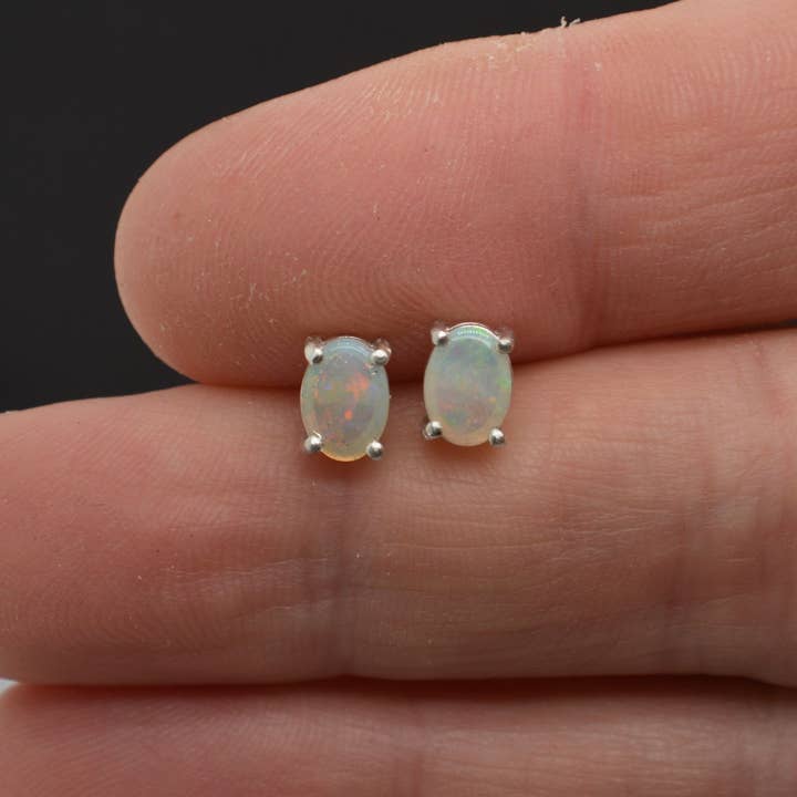 Aretes de ópalo ovalado de plata, ópalos de cristal australiano para venta al por mayor de OlliesOpals
