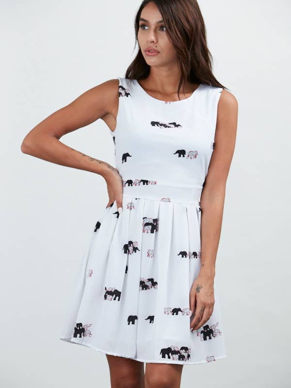 ELEPHANT PRINT DRESS WITH POCKETS for wholesale by SM WARDROBE
