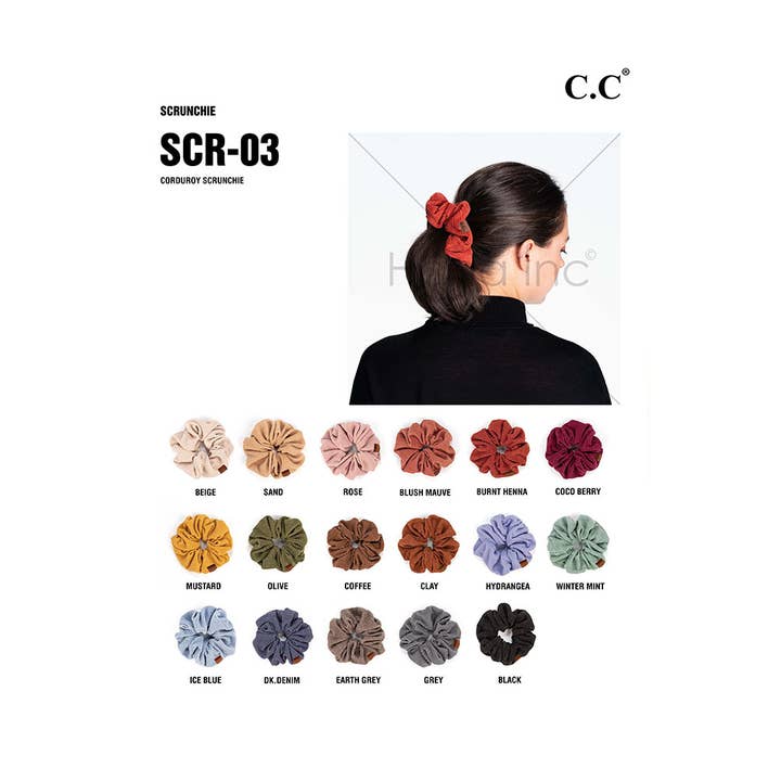 Hana – wholesale Scrunchie - Women’s – C.C Corduroy Solid Color Soft Scrunchies20