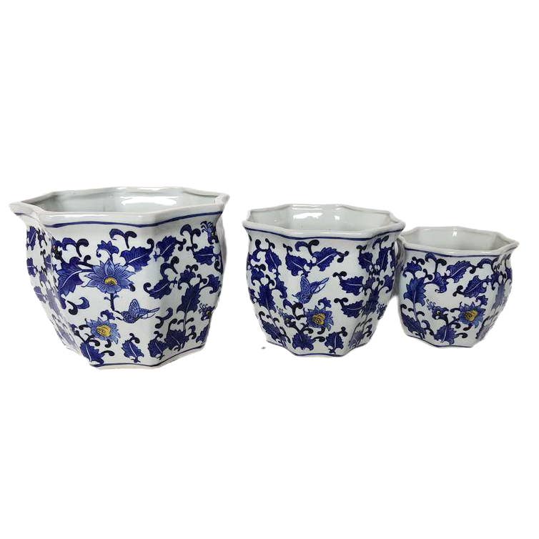 Galt International Company - Vendita all'ingrosso Vasi per piante - Set di 3 vasi per fioriere in ceramica Chinoiserie, 7,5"/10"/13"0