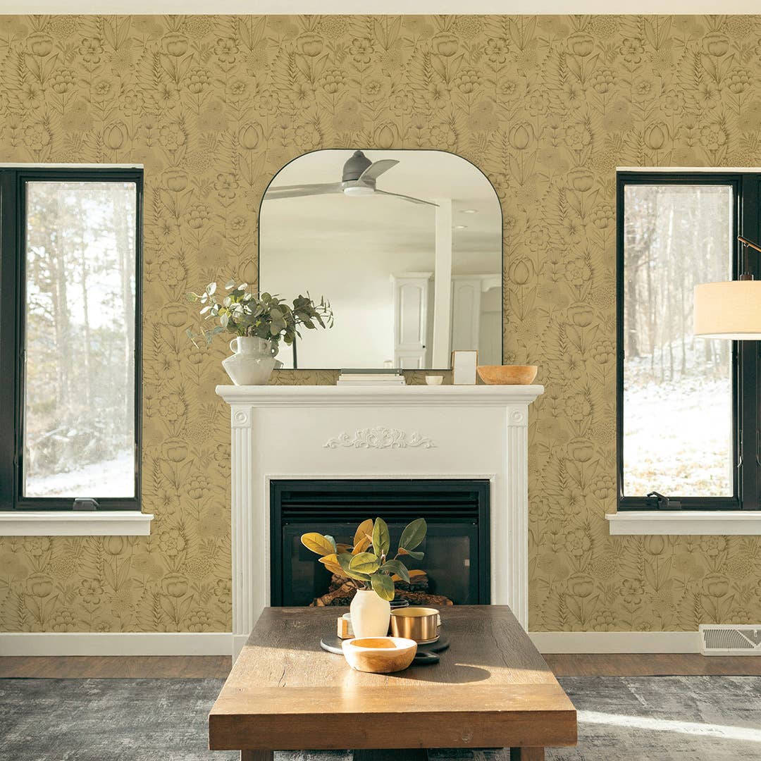 Tempaper & Co ® - Vente Papier peint - Papier peint à décoller et à coller Homestead Floral Gold, 28 pieds carrés3