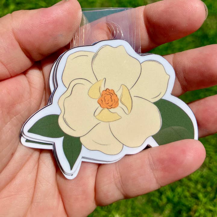 Southern magnolia illustrated waterproof sticker for wholesale by on the Bayou