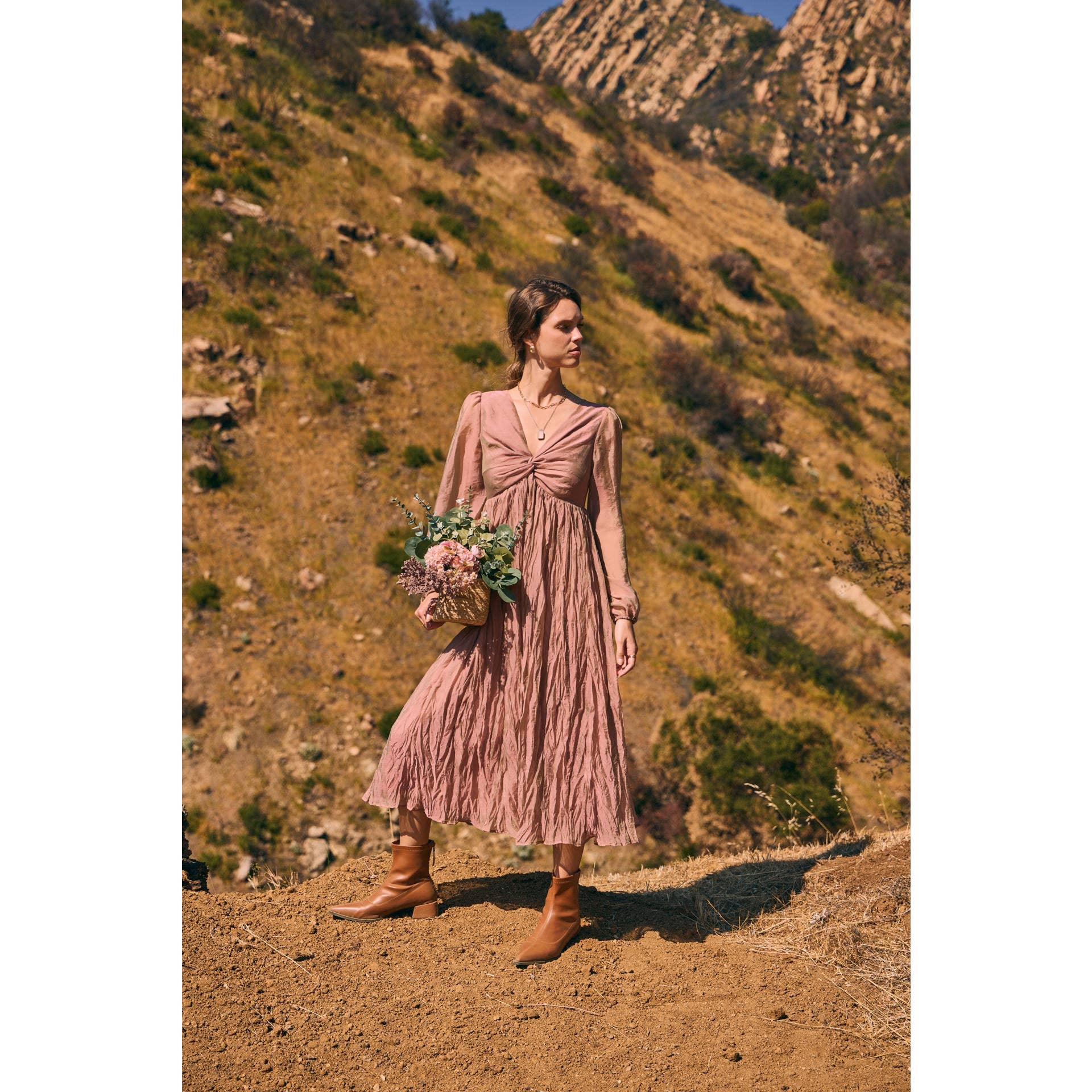 KEEP IT DREAMY IRIDESCENT MAUVE TWISTED BUST MAXI DRESS for wholesale on Faire14