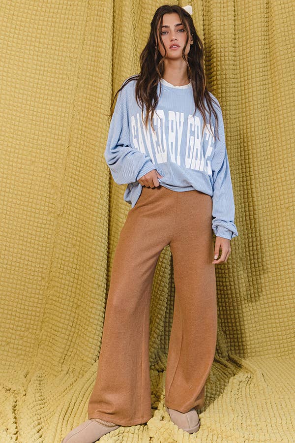 BUCKETLIST INC - Wholesale Pants - Women's - P5324 Solid Blushed Knit Wide Legs Pants11