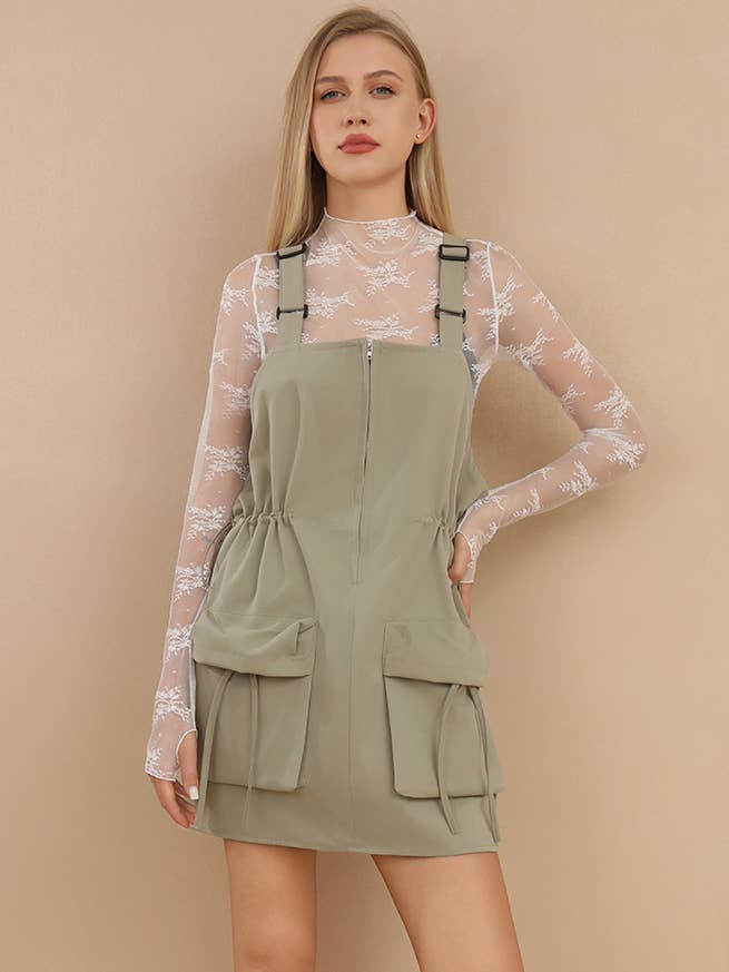 Ladies Strape Shoulder Pockets Mini Dress SKD399 for wholesale by Sweetkama