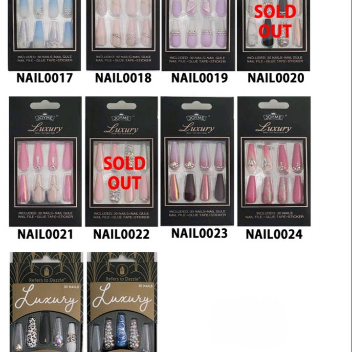 Lyxiga press-naglar med stenar, 30 st långa, 12-pack för wholesale av Majestic Wholesale