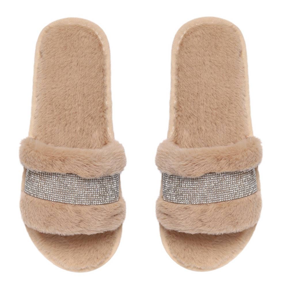 Natalie Mills - Wholesale Slippers - Women's - Sydney Rhinestone Faux Fur Slippers2