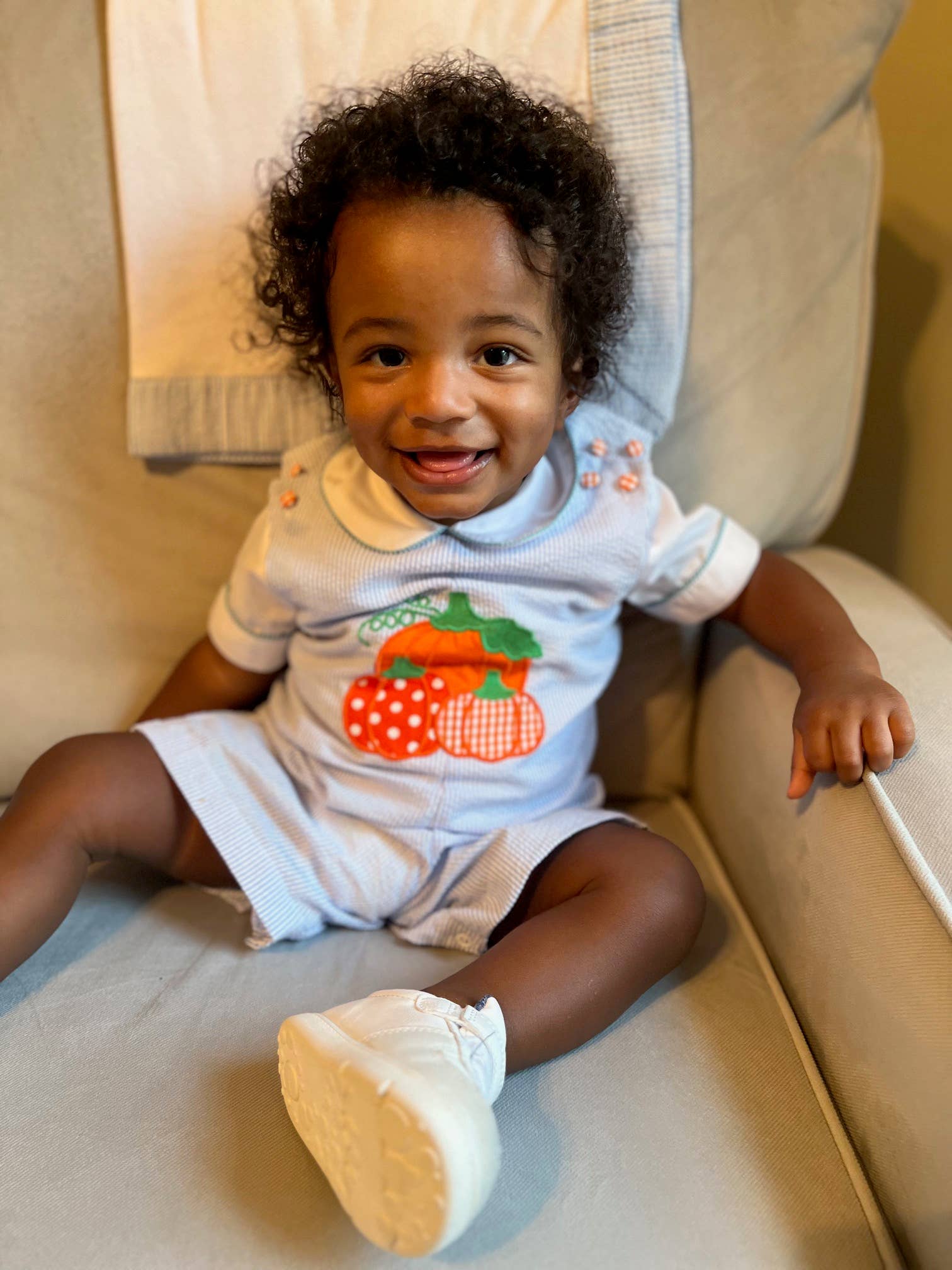 Lil Cactus - Vendita all'ingrosso Salopette - Neonati - Short con zucca blu Seersucker2