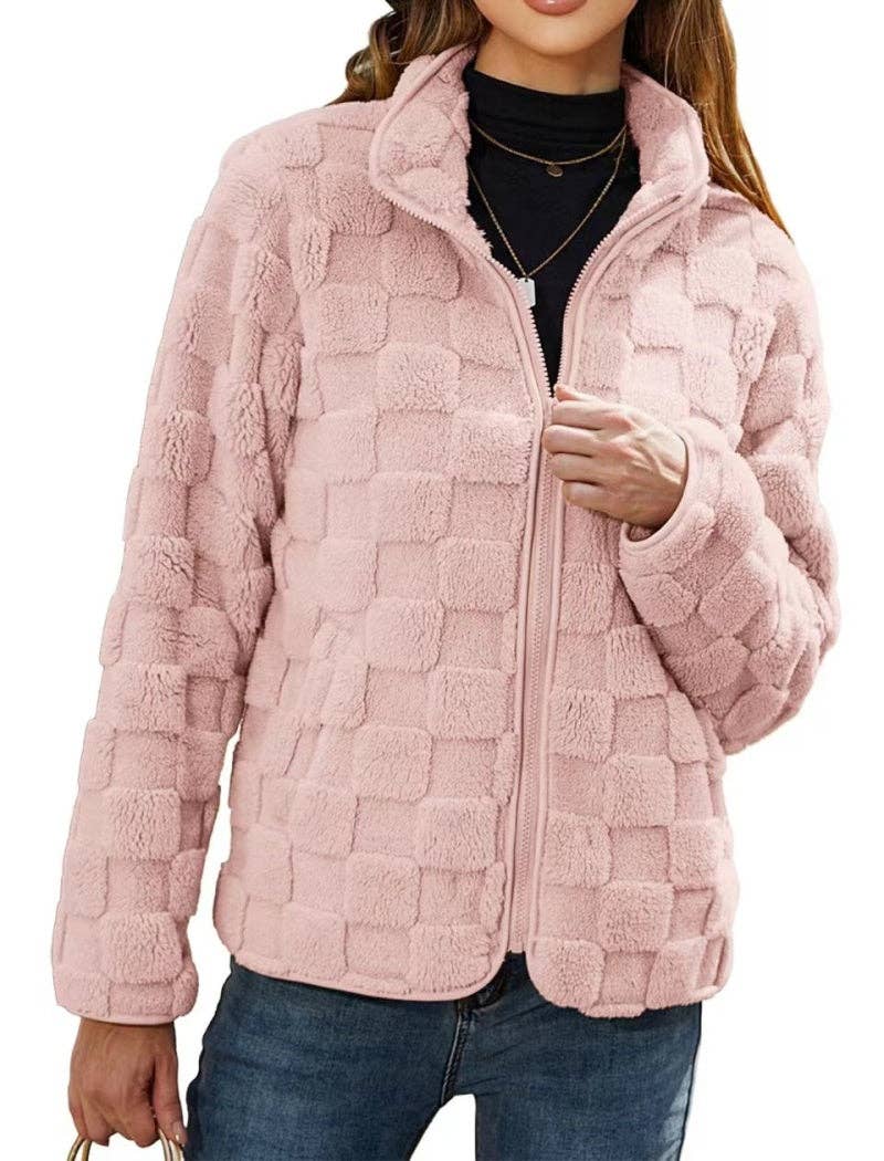 safistyle - Wholesale Jacket - Women's - Checkered Texture Zip-Up Jacket8