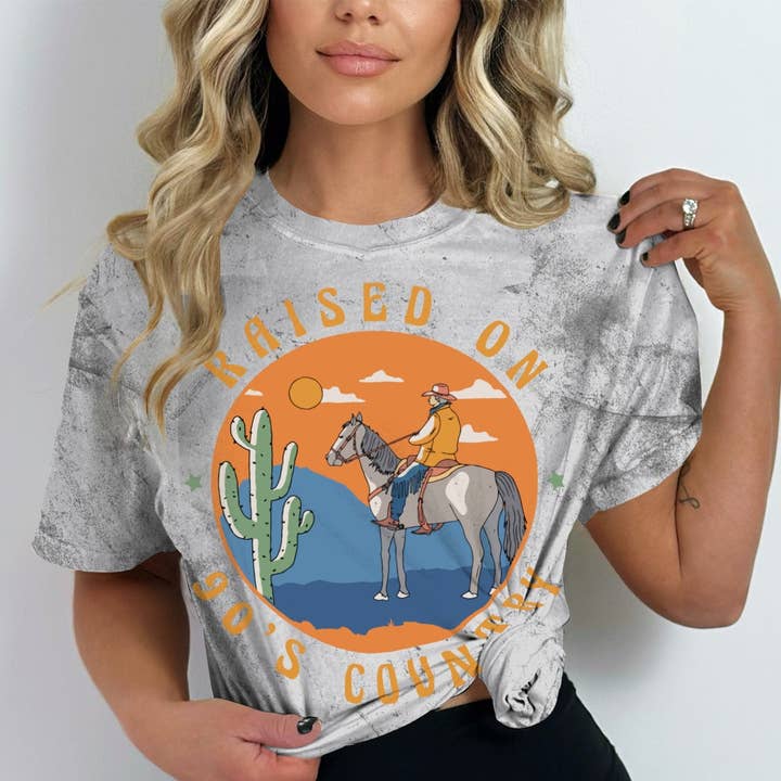 FreakyTeeFactory - Vente T-shirt sérigraphié – femme - T-shirt rétro années 90 country avec motif cowboy et cheval style vintage24