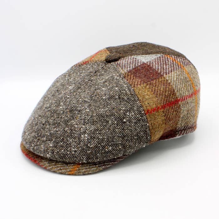 HO52MA – Brown Checked Newsboy Cap – Made in Italy for wholesale by LOOWIE