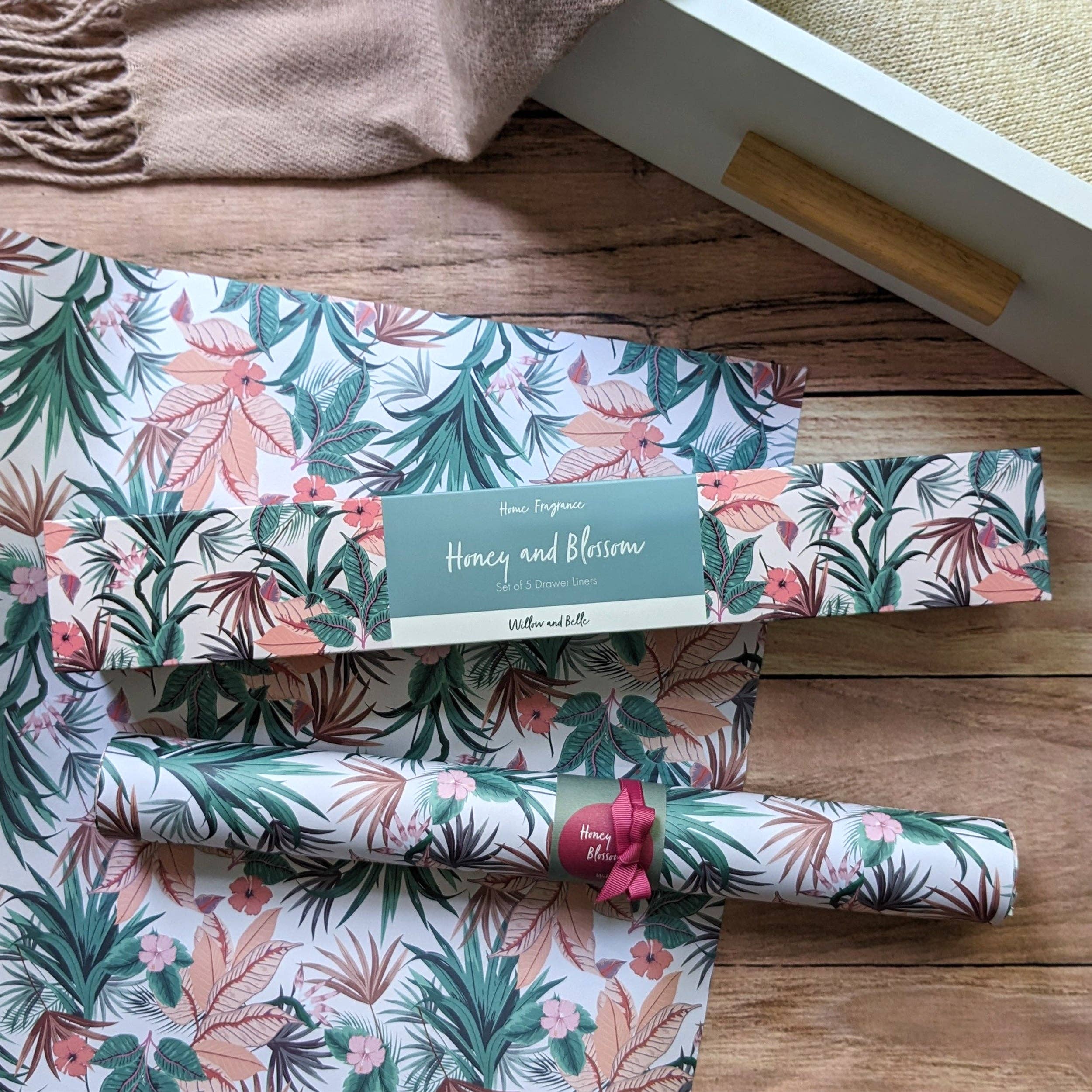 Robert Frederick Ltd - Wholesale Drawer Liner - Scented Drawer Liner - Set of 5 Honey & Blossom - Tropical Design1