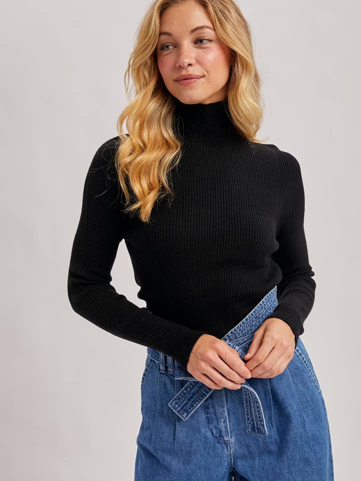 PL8084 - WHOLEGARMENT MOCK NECK RIBBED KNIT TOP for wholesale by Peace Love Line