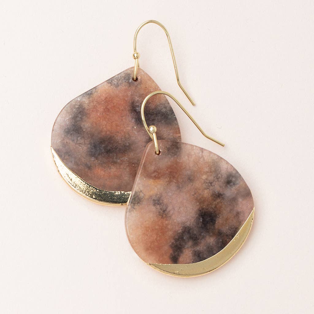 Scout Curated Wears - Wholesale Dangle Earrings - Stone Dipped Teardrop Earring - Pink Agate/Gold0
