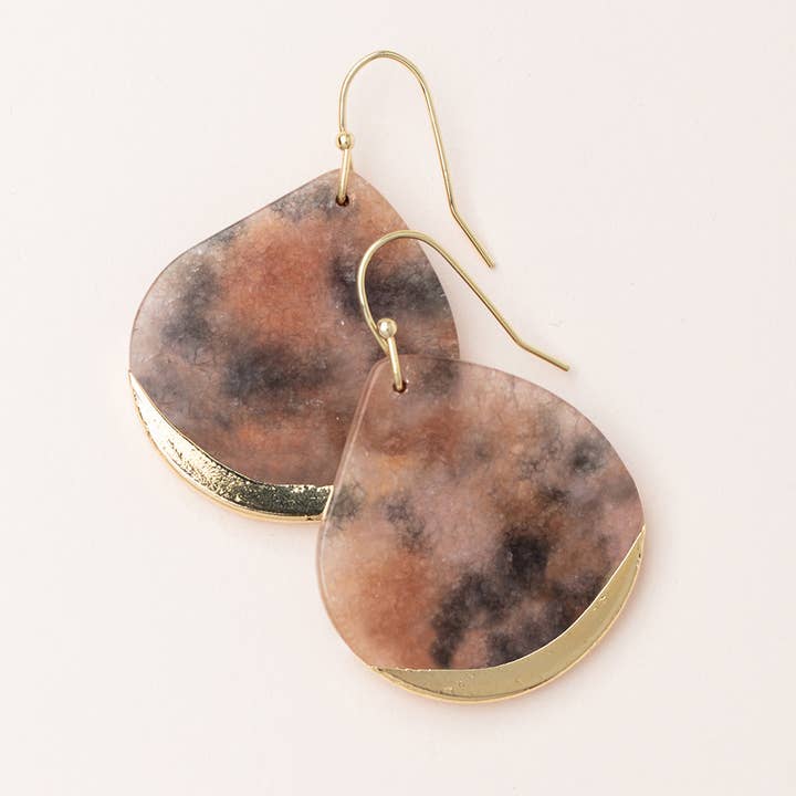 Scout Curated Wears - Wholesale Dangle Earrings - Stone Dipped Teardrop Earring - Pink Agate/Gold