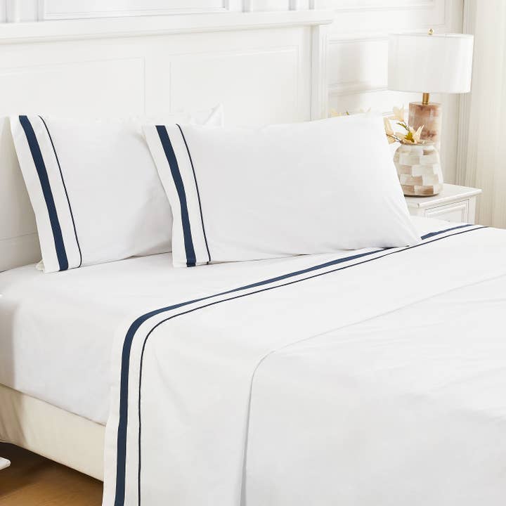 Mélange Home - Wholesale Sheet Set - Classic Double Border Percale Cotton Sheet Set6