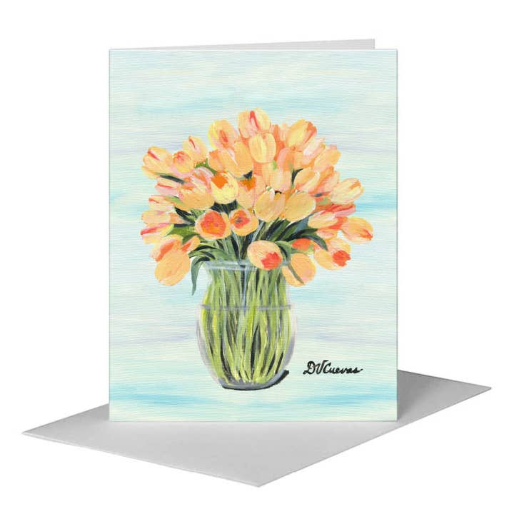 Peach Tulips, Greeting Card (#7330B) for wholesale by Printed Canvas