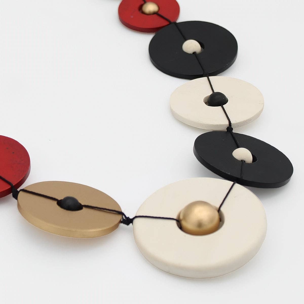 Sylca Designs - Wholesale Bib Necklace - Aria Gold Black Red Bold Circle Statement Necklace3
