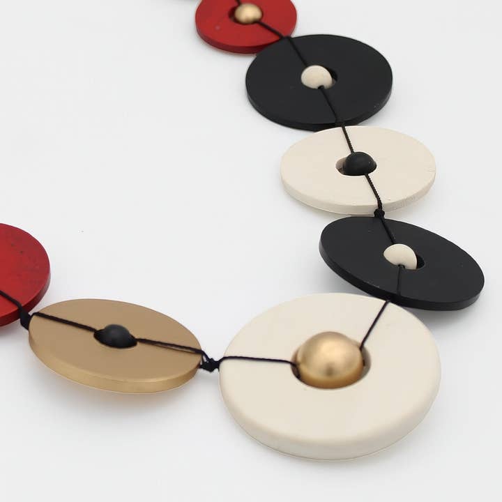 Sylca Designs – wholesale Bib necklace – Aria Gold Black Red Bold Circle Statement Necklace3