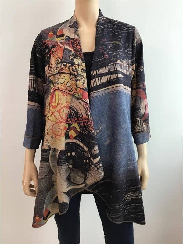 Women's 3/4 Slve Suede Blended Flower Print Asymmetrical for wholesale by Kamana