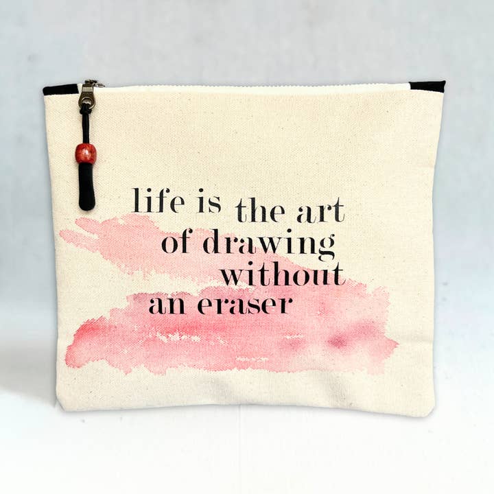 Canvas painted zip bag SMALL - drawing with no eraser for wholesale by Pretty Clever Words