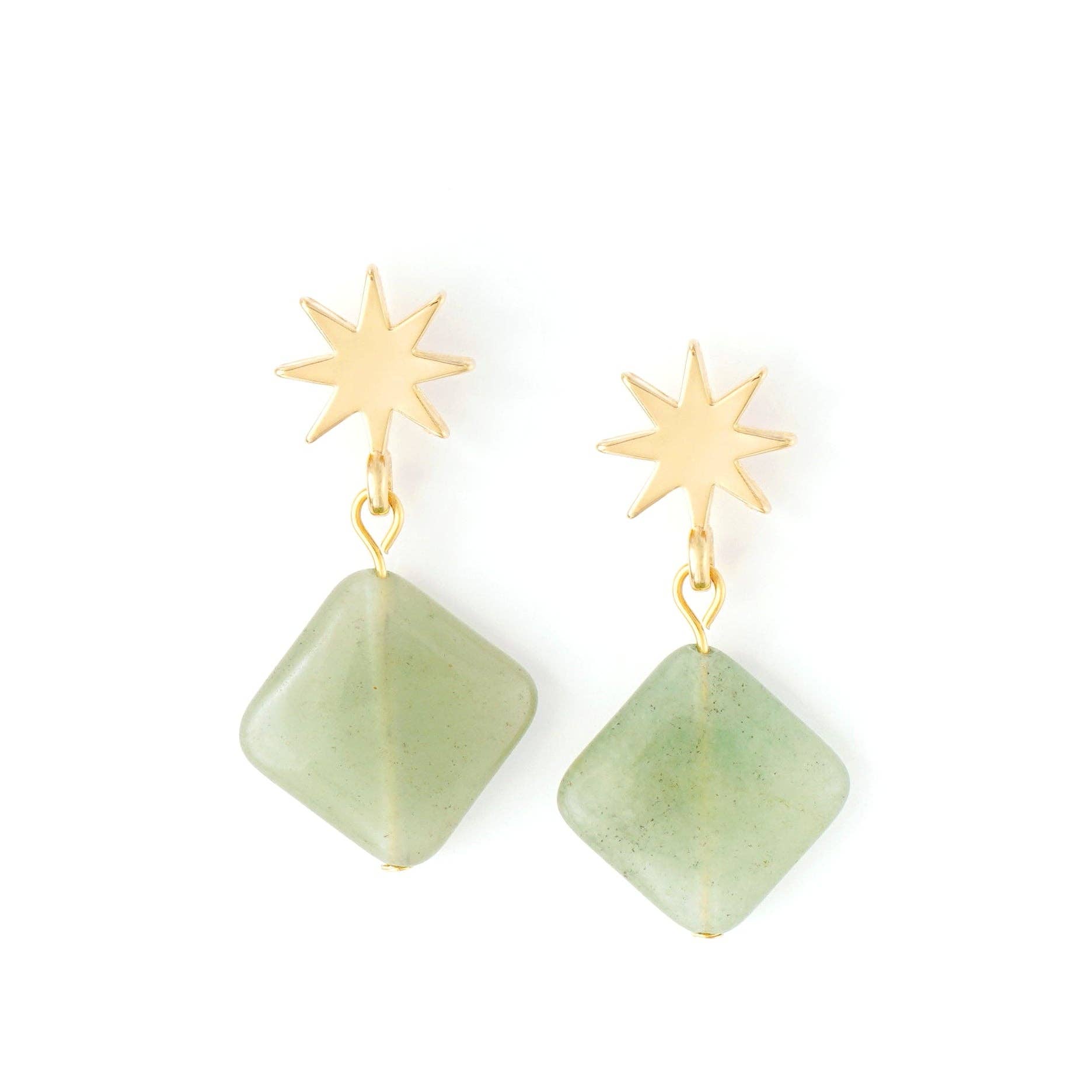 VUE by SEK - Wholesale Dangle Earrings - gold star + green aventurine earrings0